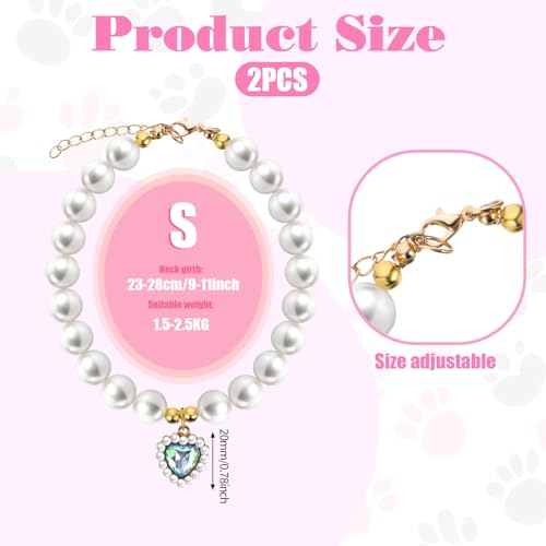 Qianyu 2 Stück Perlenhalsband für Katzen und Hunde Herzförmig Schmuck Haustier Halskette Verstellbarer Umhängegurt Ausgefallene Hochzeit Geburtstagsparty Haustier-Kleid Zubehör Halsband