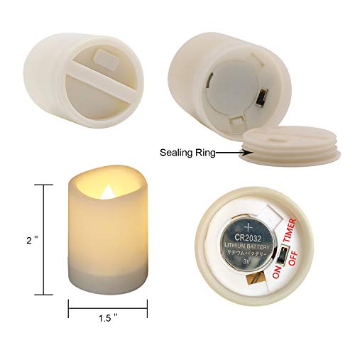 Image of Outdoor Waterproof Flameless Votive Candles with Timer, Battery Operated LED Tealight Flickering Candles Warm Light Set of 12 Wedding Party Decor Plastic Candle(1.5 x 2 Inches)