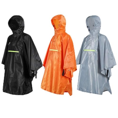 Domary Chubasquero Poncho para la Lluvia Tira Reflectante Cordón Ajustable Ligero Compacto para Acampar Senderismo Montañismo Tafetán de Poliéster Gris Naranja Negro 116 Cm X (Gris)