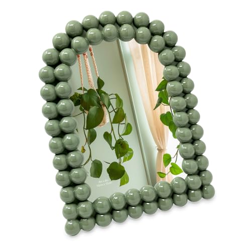 Isaac Jacobs 4x6 Glossy Rosemary Green Double Bauble Arch Photo Frame with Black Fabric Easel, Tabletop, Wall-Mountable, Shelf and Desk, Decorative Art Design, Home Décor (4x6, Glossy Rosemary Green)