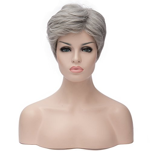 COOLSKY Short Wig Silver Gray Wavy Curly Hair Europen Style Costume Wigs For Old Middle Age Women Office Lady COOLSKY Short Wig Silver Gray Wavy Curly Hair Europen Style Costume Wigs For Old Middle Age Women Office Lady