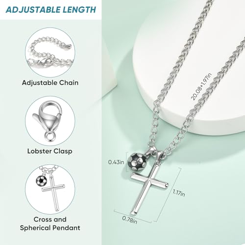 Soccer Cross Necklace for Boys, Stainless Steel Christian Sports Jewelry - image 3