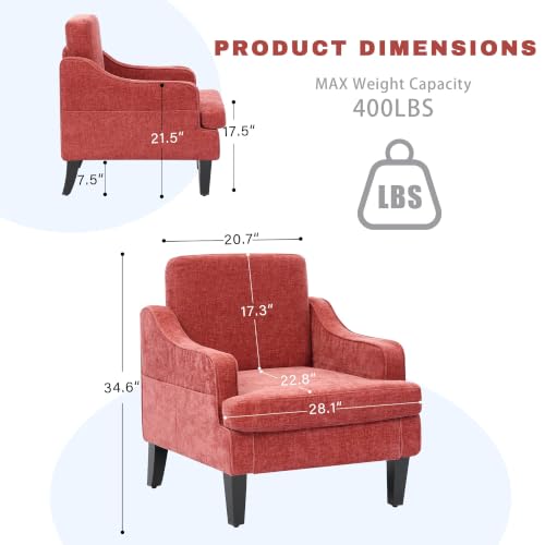 Image of Set of 2 Accent Chair for Living Room,Mid-Century Arm Chair Chenille Fabric Living Room Chairs,Upholstered Reading Chair for Bedroom,Single Sofa Chair with Wood Legs for Apartment (Orange)