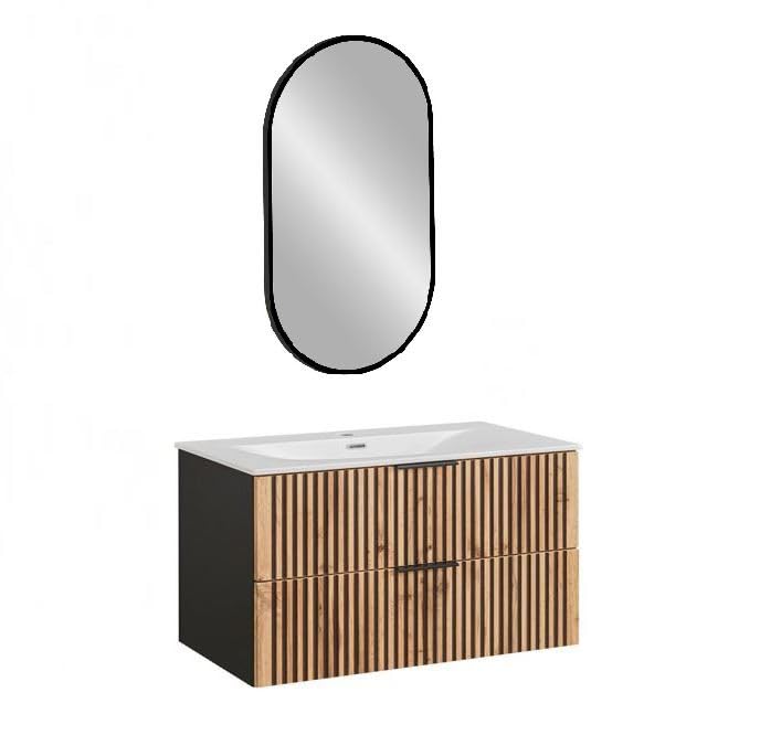 Sylve Black Wotan - Mueble para lavabo y espejo LED, 80 cm, color negro