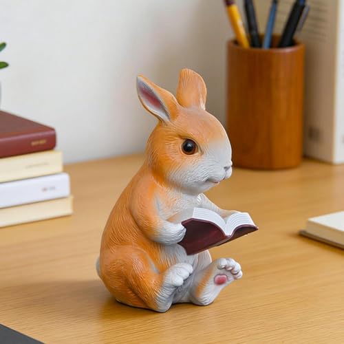Sculpture décorative de lapin en résine artisanale peinte à la main