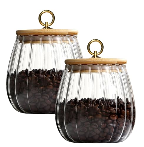 Image of Set of 2 Pumpkin-Shaped 600ml Glass Storage Jars with Bamboo Lids - Airtight Oval Canisters for Cookies, Snacks, and More