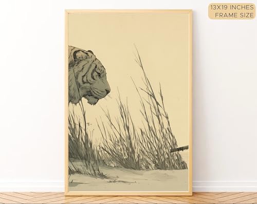 Image of Gamya Framed Japan Samurai Theme Wall Painting Posters For Office, Living Room, Bedroom Wall Decor - Japanese Japandi Samurai Aesthetic Room Decor (Tiger & Samurai, 13x19 Inches, Framed)