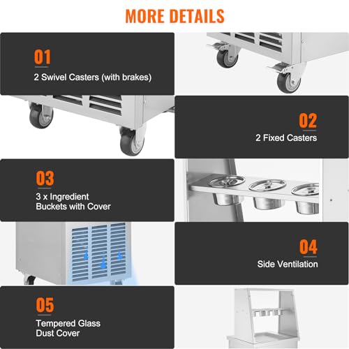Image of VEVOR Fried Ice Cream Roll Machine, 13.8 inch x 13.8 inch Square Stir-Fried Ice Cream Pan, Stainless Steel Commercial Rolled Ice Cream Maker with Compressor and 2 Scrapers, for Making Ice Cream, Frozen Yogurt