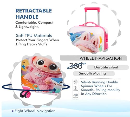 Image of ADSON Abs Kids Trolley 360 Rotating Luggage 360 Degree Wheels Cartoon Non-Breakable 20 Inch Kids Hardsided Suitcase with 4 Wheels, 360 Degree Wheel Travel Trolley Bag (Light Pink)