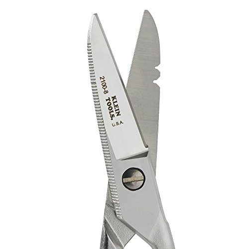 Klein Tools 2100-8 Scissors, Electrician Free Fall Snips, Stainless Steel Cut 19 and 23 AWG Electrical Communication Wire, Cable and Cordage