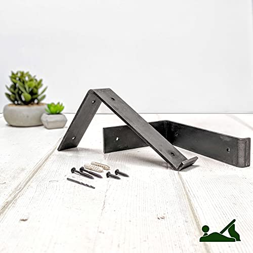 Ben Simpson Furniture Rustic Chunky Industrial Shelf Shelves Metal Brackets Solid Wood | 22 x 50 cm | Walnut