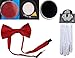 Islander Fashions Adultes Accessoire De F�Te Clown Red Bow Tie Noir Gant Blanc pour Le Visage Peinture Gants 5 Pcs Ensemble Taille Unique