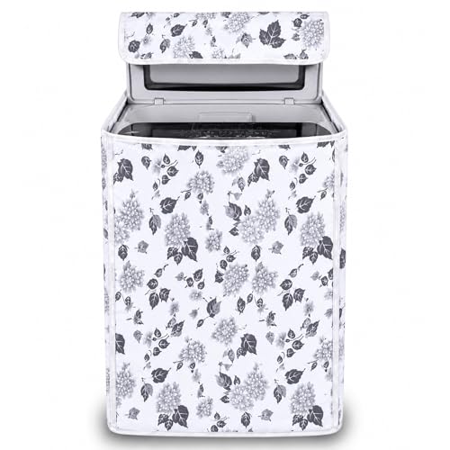 Image of DALUCI Top Load Fully Automatic Washing Machine Cover | Waterproof & Dustproof Polyester Fabric with Zipper | Protective Cover for Washing Machine (White & Grey, 59X59X86 CM)