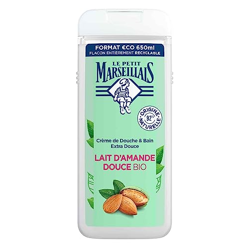 Le Petit Marseillais Gel de Ducha Corporal Extra Suave, Leche de Almendras Dulces BIO, Hidratación y Nutrición para Piel Sensible, con Ingredientes Naturales y Envase Reciclable y Recargable, 650ml