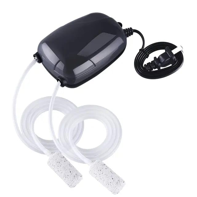 Rizopets Super Silent Fish Tank Oxygen Pump with 2 Air Stones & Silicone Pipe, Quiet Aquarium Bubbler Aerator (Double Outlet)