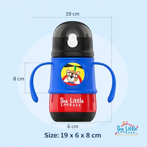 Image of THE LITTLE LOOKERS Stainless Steel Hot & Cold Sipper Bottle for Kids | 300 Milliliters | Rust-Proof | BPA-Free | Double-Wall Vacuum Insulation Water Bottle | Ideal for School and Travel | Red