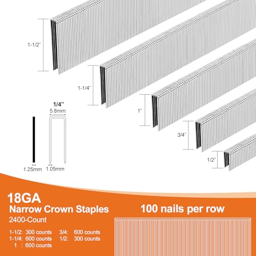 Image of PINOZE 4200-Count 18 Gauge 1 /4 inch Narrow Crown Staples (1-1 /2 inch 1-1 /4 inch 1 inch 3 /4 inch 1 /2 inch) & 18GA Brad Nails (2 inch 1 inch 5 /8 inch), Heavy Duty Galvanized Upholstery Staple for Pneumatic /Electric Stapler Gun /Brad Nailer