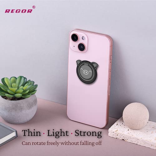 Image of Regor Finger Grip & Mobile Holder | Mobile Stand | Cell Phone Grip Holder for Hand & Mobile Back Holder Grip | Selfie Holder & Works as iPhone Stand & Android Phone Stand for Desk - Pig Black