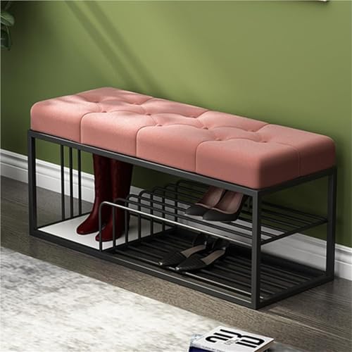 LWJSOCP Industrial Entryway Shoe Bench with Cushion Storage nizer Small Ottoman Shoe Rack Black & Green Stylish d & L39.3 (100cm) for Home Décor