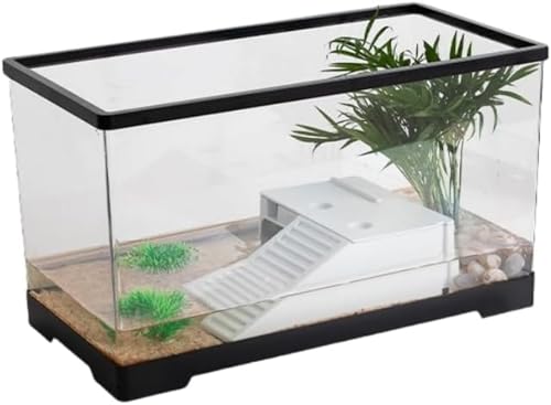 亀 水槽 大きい タートルタンク カメ用 アクリルカメ生息地 亀観察飼育用 ガラス 360度見ている亀水族館生息地です 滑り止め 休憩プラットフォーム 脱出防止 (a30.5*18.5*18.5cm)