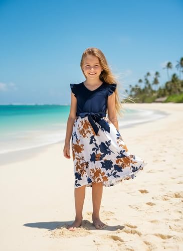Image of PATPAT Family Matching Outfits Mommy and Me Outfits Floral Dress & Tee Sets | Couples Matching Outfits, Women Girl Flutter Sleeve Dress, Men Boy Cotton Blend T-shirts, Beach Vacation, Family Photoshoot