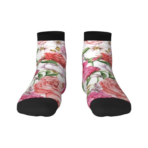 XULLZH Calcetines de tubo con estampado de peonía de jardín, cómodos para mujeres y hombres, calcetines casuales de poliéster transpirables para adultos, 2 Negro-1, talla �nica