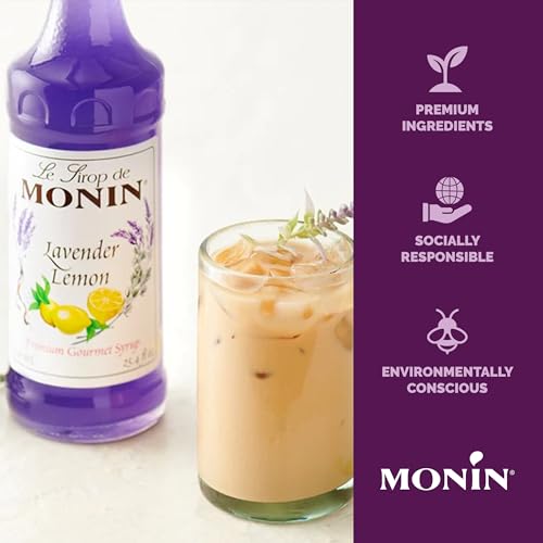 Image of Monin - Lavender Lemon Syrup, Soothing Lavender & Citrus Flavored Syrup, Coffee Syrup, Natural Flavor Drink Mix, Simple Syrup for Coffee, Cocktails, Soda, & More, Gluten-Free, Clean Label (750 ml)