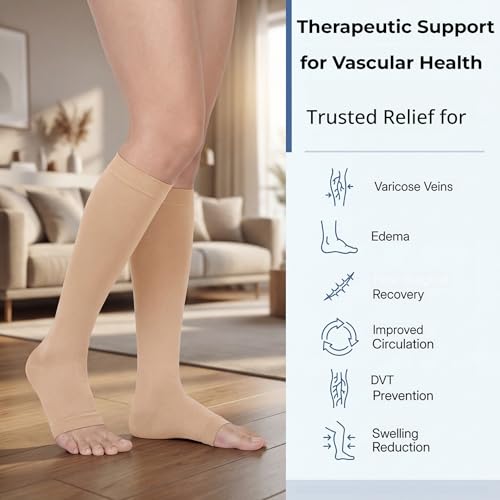 Image of MGANG Plus Size Knee High Compression Socks for Varicose Veins | Graduated Compression, Extra Wide Calf, Circulation, DVT, Swelling, Nurses, Pregnancy, Standing, Office, Flight, Travel