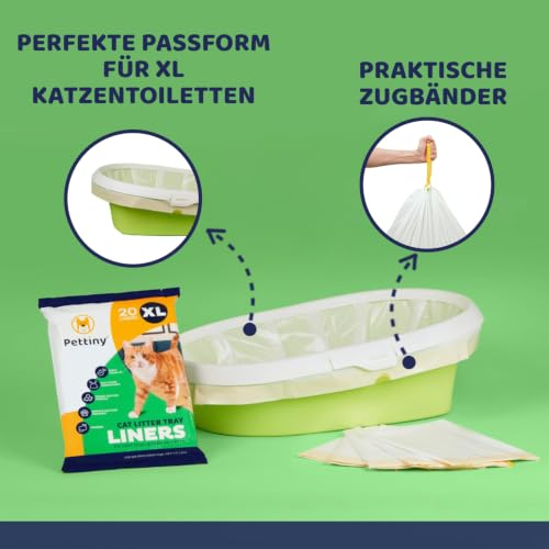 Pettiny 20 XL Katzentoilettenbeutel mit Zugbändern Kratzfeste Tüten für Extra Großes Katzenklo – Ansicht 5