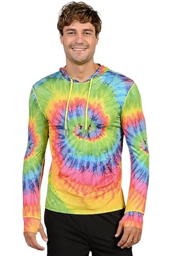 INGEAR Sun Shirts for Men - Lightweight SPF 50+ UV Protection Hoodie with Pocket for Fishing, Running, Hiking, Swim Rashguard (Bright Tie Dye, Medium)