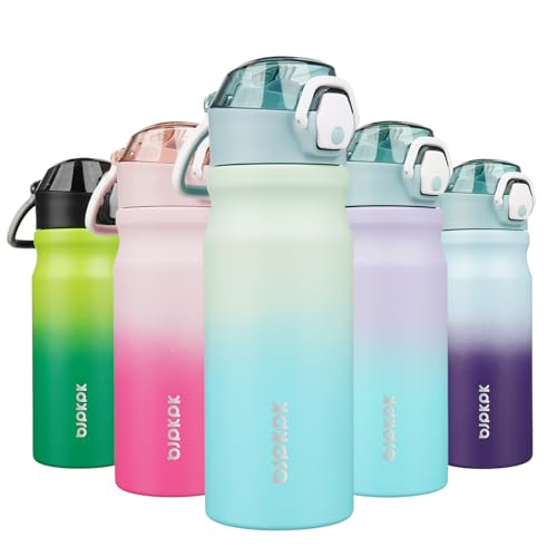 Image of BJPKPK 18 oz Water Bottle with Straw & Handle, Insulated Stainless Flask | Leak Proof Locking Lid, Thermal, Double Wall Vacuum, Keeps Hot /Cold, BPA Free, Dishwasher Safe, Travel & Sports, Mint