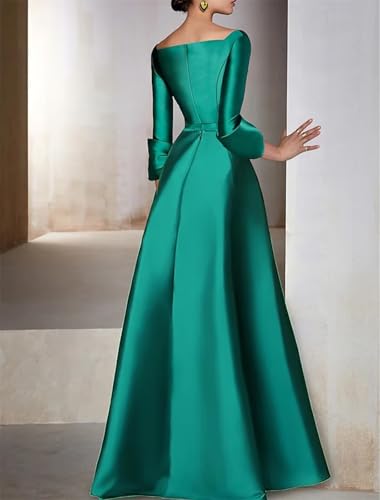 A Line Long Evening Gowns with Side Slit Satin V Neck Wedding Guest Dresses Long Sleeve Cocktail Party Dress3