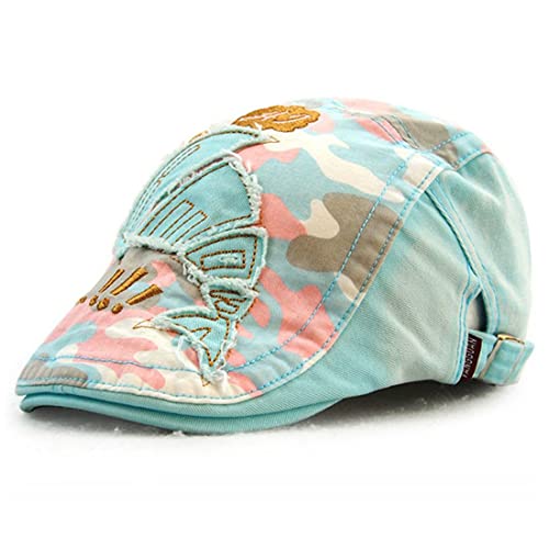 JNKET Children Flat Cap Camouflage Duckbill Cap Newsboy Hats Casual Driving Cap (Sky Blue)