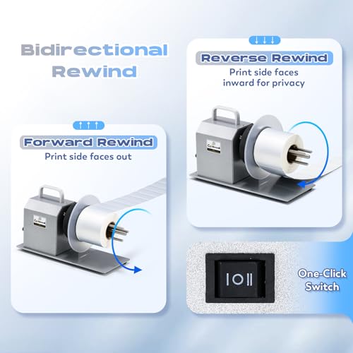 CGOLDENWALL Compact Quiet Automatic Label Rewinder, 1-12\"/s Bidirectional Rewind, Coreless/1-1.5\" Core Quick Adjust, Max. Label Dia. 5.5\" Width 4.3\", Auto Sync with Printer, Space-Saving