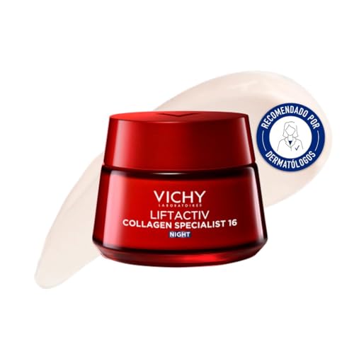 Vichy Crema Noche Reafirmante Biopéptidos, Antiedad Especializada en Colágeno, Alisa y Rellena, Enriquecida con Vitamina Cg, Apta para todo tipo de pieles, Liftactiv Collagen Specialist , 50ml
