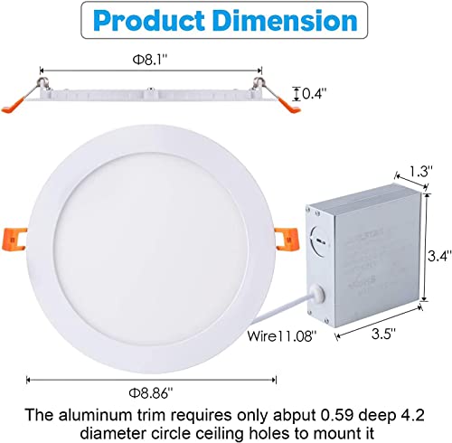 Jarlstar 6-Pack 8 Inch Ultra-Thin Led Recessed Ceiling Light With Junction Box, 3000K Warm White, 18W 110V Eqv Recessed Lighting, Slim Led Can-Killer Downlight,1500Lm High Brightness,Cri80+ #TOP2