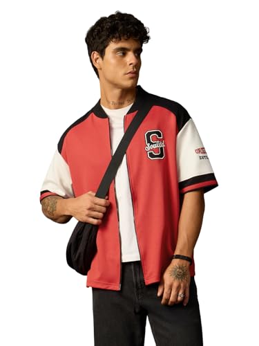 T-shirt de baseball Della pour hommes style drop shoulder streetwear rouge