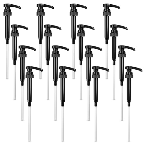 Image of Set of 16 Black Coffee Syrup Pumps - 12.4 Inches Vanilla Syrup Dispenser for Skinny Bottles, Adjustable Length and Lockable Design, Good for Home and Commercial Use, Easy to Use and Clean