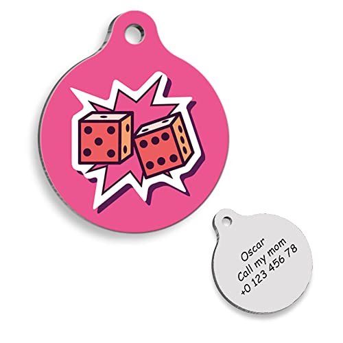 Pink Dice Personalized Dog Tag - Custom Name Tag - ID Tag for Dog & Cat - Customized Pet Tags - Dog & Cat Name id Tag - Dog Name Tag - Engraved Dog Tag