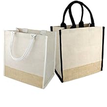 Reusable Shopping Jute Tote Bags Full Gusset Burlap Accents Laminate Backing Black
