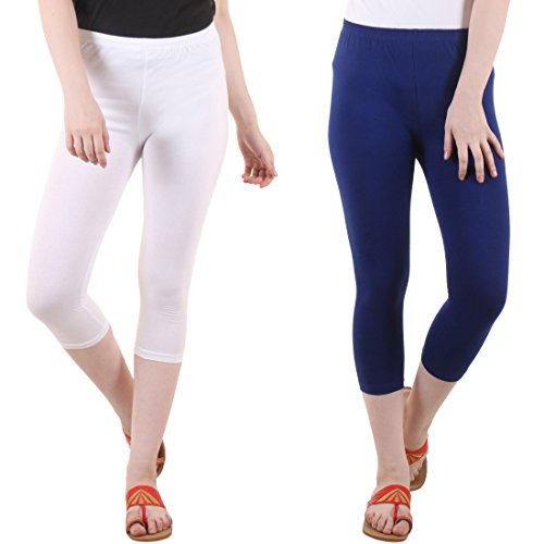 Image of DIAZ Women Cotton Stretchable Capri | Slim /Regular Fit | Breathable Yoga, Gym & Lounge Wear | Mid-Waist Stretchable 3 /4 Length Leggings with Wide Waistband - Pack of 1