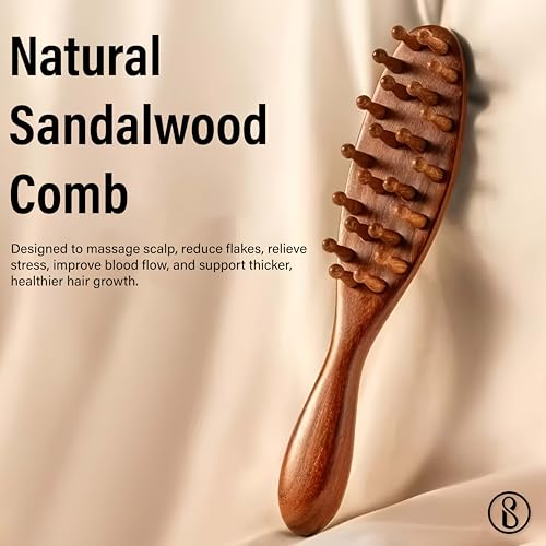 Image of Beaute Secrets Wooden Scalp Massager Hair Growth Brush | Sandalwood Head Massager & Stress Relief Comb | Anti-Dandruff Scalp Exfoliator | Gua Sha Massage Brush for Men & Women, Brown