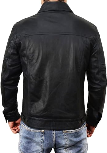 Image of Leather Trucker Jacket Men - Real Lambskin Shirt Style Vintage Fashion Mens Leather Jacket