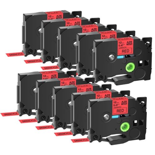 10PK 12 �~�����[�g�� TZE-231 Tze 241 ���x���e�[�v�J�[�g���b�W�ƌ݊��� PT-H110 D600 P750 ���x�����[�J�[�v�����^�p�i(Black on Red)