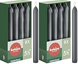 Bolsius Glatte Stabkerzen - Anthrazit - 8 Stück im Karton - 17 cm - Länge Brenndauer 5 Stunden -...