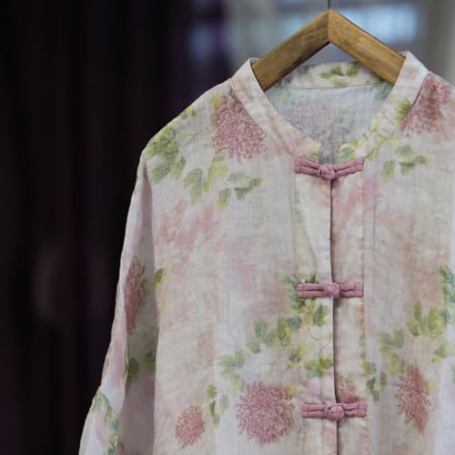 Women\'s Long Floral Kimono Jacket Boho Cardigan Lightweight Sheer Button Down Cover Ups Housecoat (US, Alpha, One Size, Regular, Regular, Pink)
