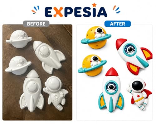 Image of EXPESIA Space Painting Kit for Kids, DIY Ceramic Paint Set, Rocket, Astronaut and Planet Figures, Arts and Crafts, Ages 3 Plus