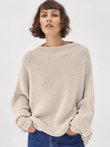 Image of Womens Oversized Sweaters Loose Solid Casual Long Sleeve Mock Neck Knitted Jumper Tops