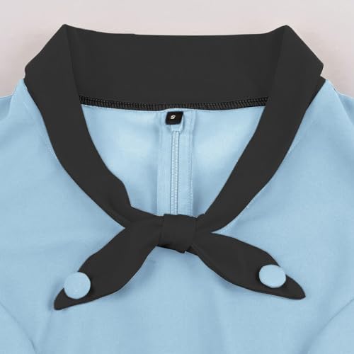 Women Short Sleeve Tie Neck Vintage Cocktail Party Dress Buttons Down 50s Flared A-Line Casual Office Work Prom Swing Dress3