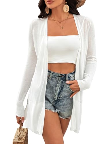 Women's Trendy Lightweight Long Cardigans Summer Casual Beach Vacation Open Front Cardigan 2379